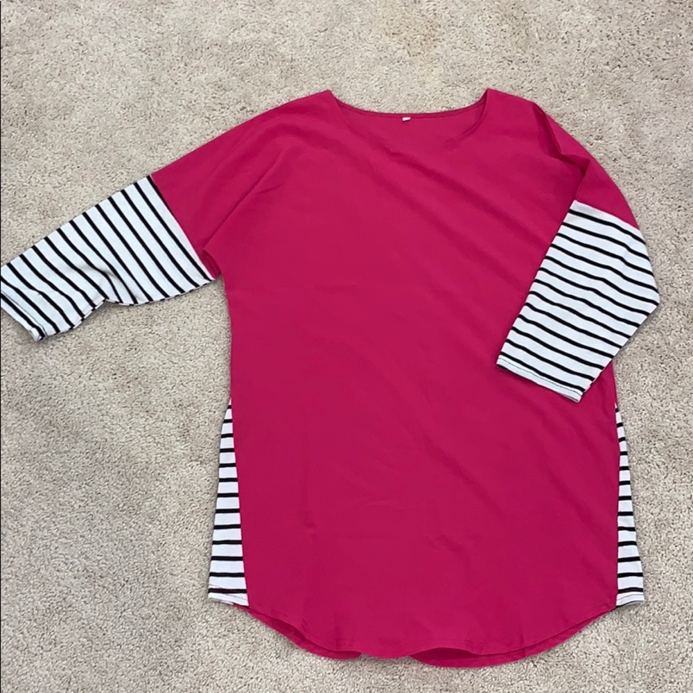 Pink top with black & white stripe detail